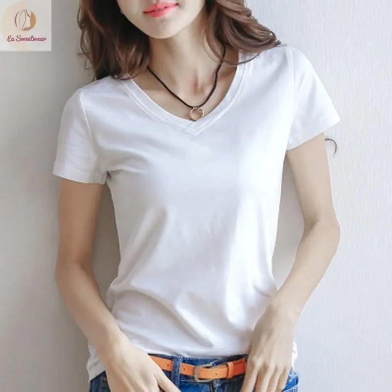 Summer Women's Solid Pure Color Round Neck Top T-Shirt