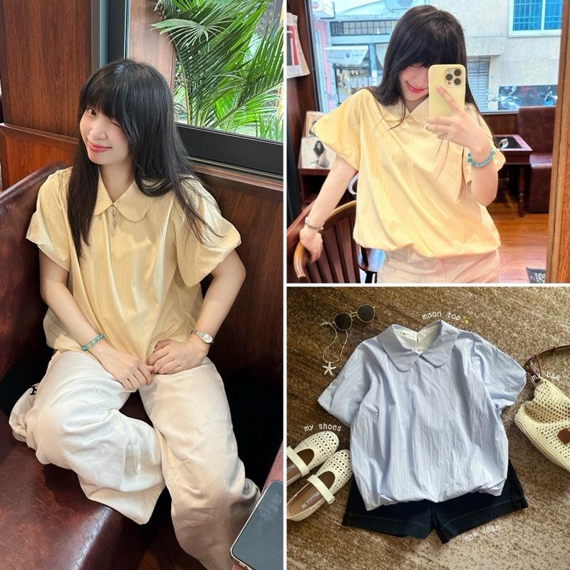 Áo sơ mi cộc tay cổ sen bồng bềnh chất vải gió hàn 2 lớp basic by Halinh M308