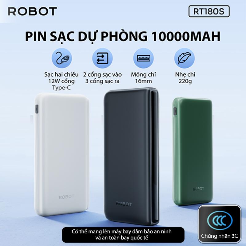 Pin Sạc Dự Phòng 10.000mAh ROBOT RT180S Công Suất 12W - Đèn LED Hiển Thị Mức…