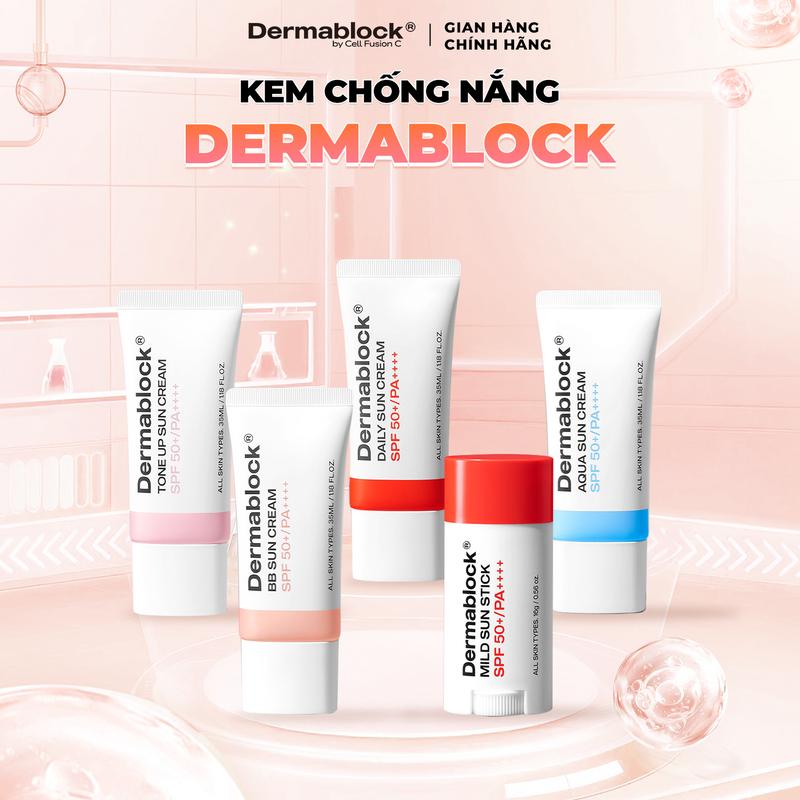 VÕ HÀ LINH X DERMABLOCK Kem Chống Nắng Dermablock SPF50+ PA++++ Hàn Quốc Giúp Chống Nắng Và Nâng Tone Cho Mọi Loại Da 35ml