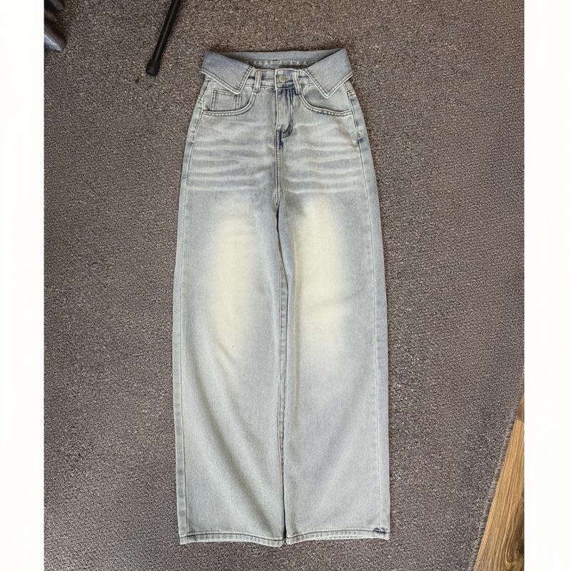 Quần jeans nữ ống suông vải Qc phối cổ sơ mi from basic Q1693