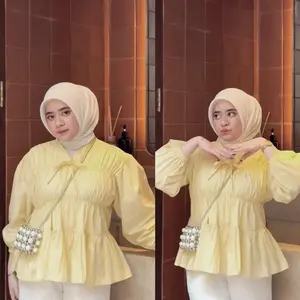 Mireya Blouse Kerut Dada Lengan Panjang Bahan Katun Twill / Blouse Kerut Atasan Wanita Polos / Atasan Kerut Dada Lengan Panjang / Top Blouse Kerut