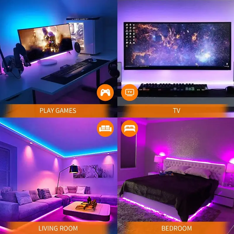 Dải đèn LED USB, thiết kế đơn giản, DV5V, đèn trang trí nhà cửa, màu RGB 5050, 3 phím, đèn Neon 6