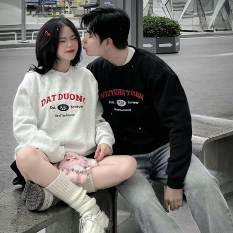 Áo Thun, sweeter, Hoodie Thêu [Tên, Biệt Danh, Ngày Tháng] Theo Yêu Cầu. Mặc ấm mặc khoát Nam Nữ Unisex Women Trắng