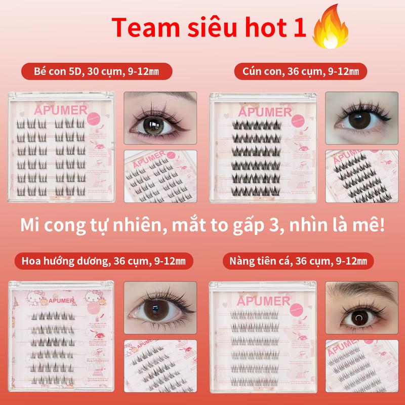 [ĐỘC QUYỀN LIVESTREAM][TẶNG NHÍP] Mi giả cụm Apumer tự nhiên 6 hàng có sẵn keo dùng dạng đuôi cá loại A có thể tái sử dụng nhiều lần