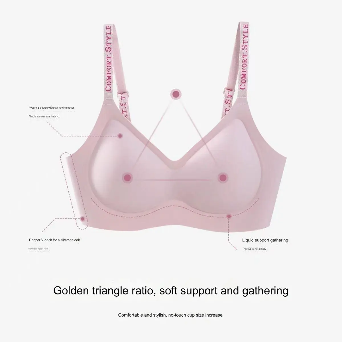 Seamless Underwear Women's Comfortable Breathable Anti-Gravity Lifting Bra Small Chest Push up Letter Shoulder Strap Beauty Back Bra
