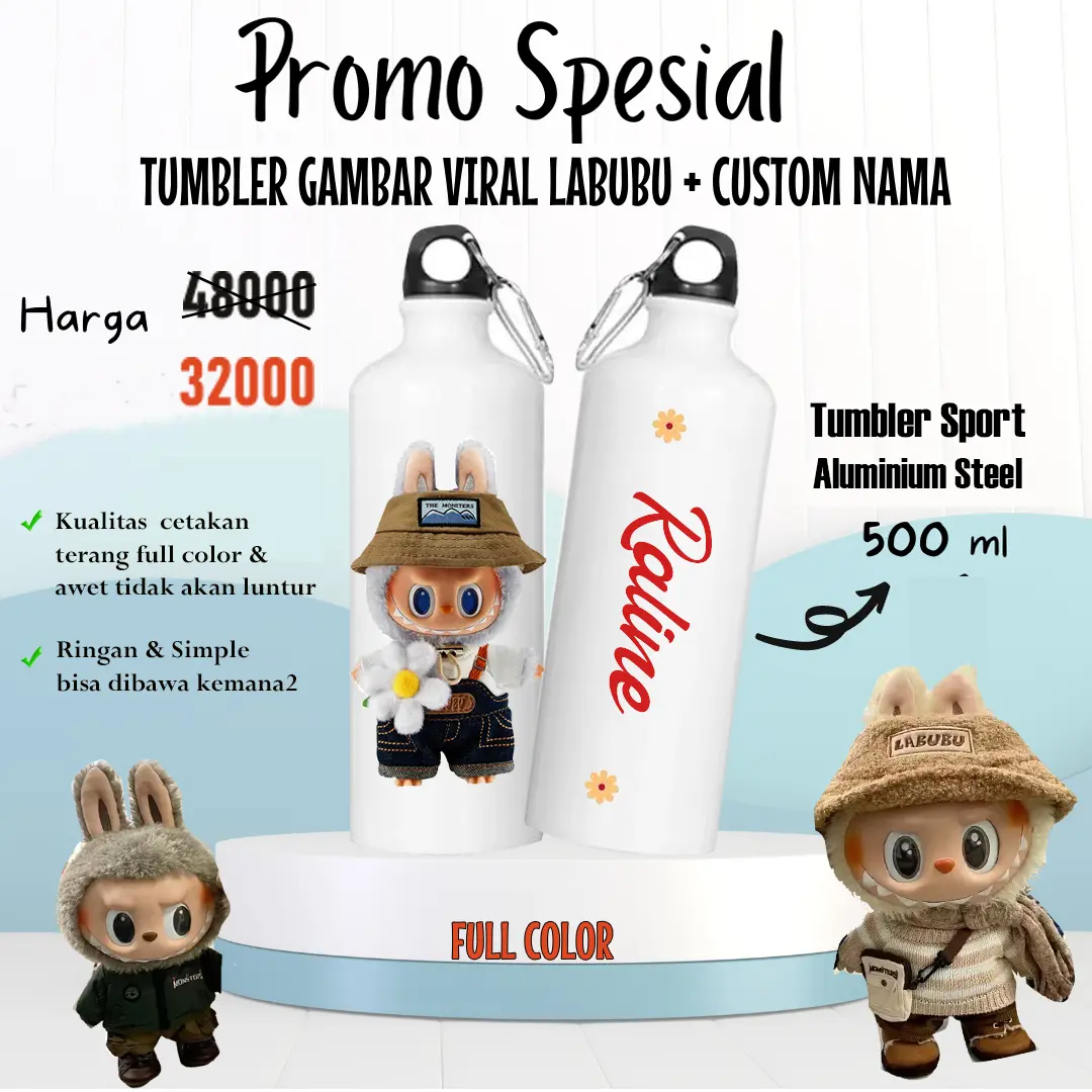 TUMBLER GAMBAR VIRAL LABUBU + CUSTOM NAMA Bottles  tumbler