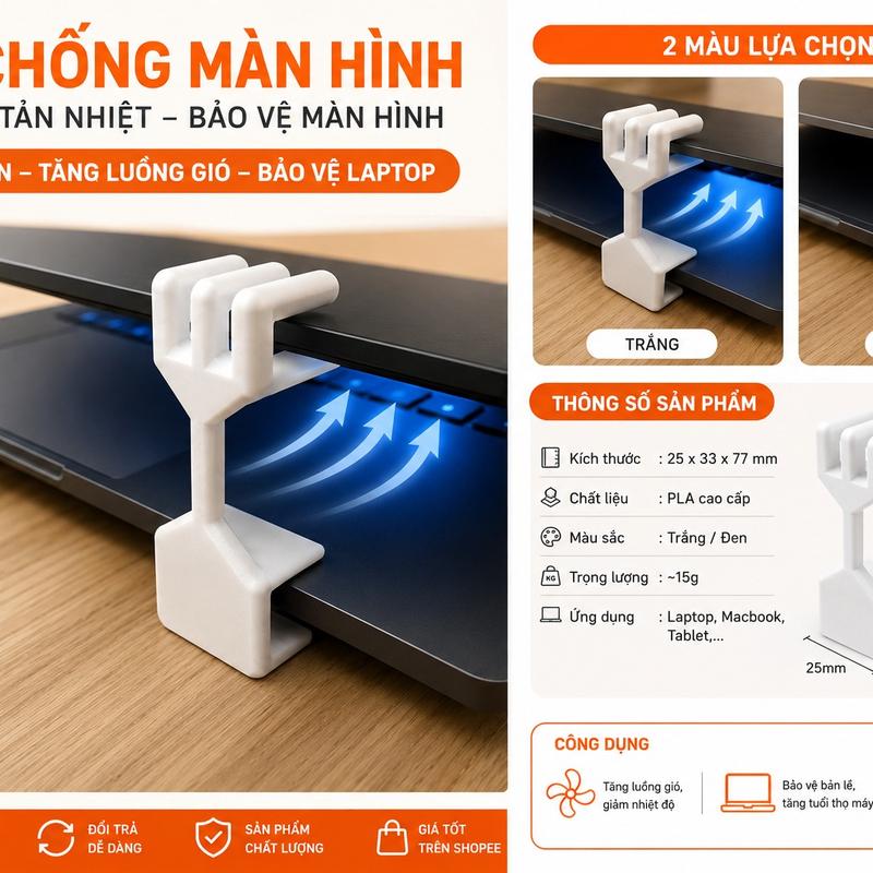 Cây Chống Màn Hình Laptop | Giá Đỡ Màn Hình Chống Gập Bản Lề - Tăng Tản Nhiệt - In 3D PLA Cao Cấp