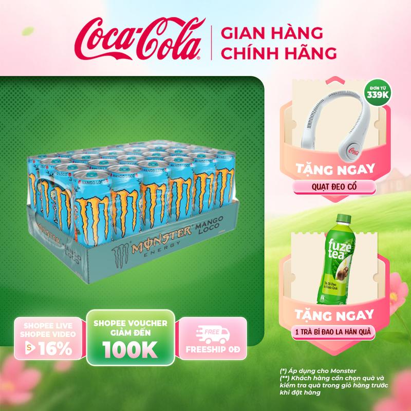 Lốc 24 Lon Nước Tăng Lực Giải Khát Monster Energy Mango Loco Vị Xoài 355ml/Lon Sale 15.10 Coca-Cola Beverages VN_TT