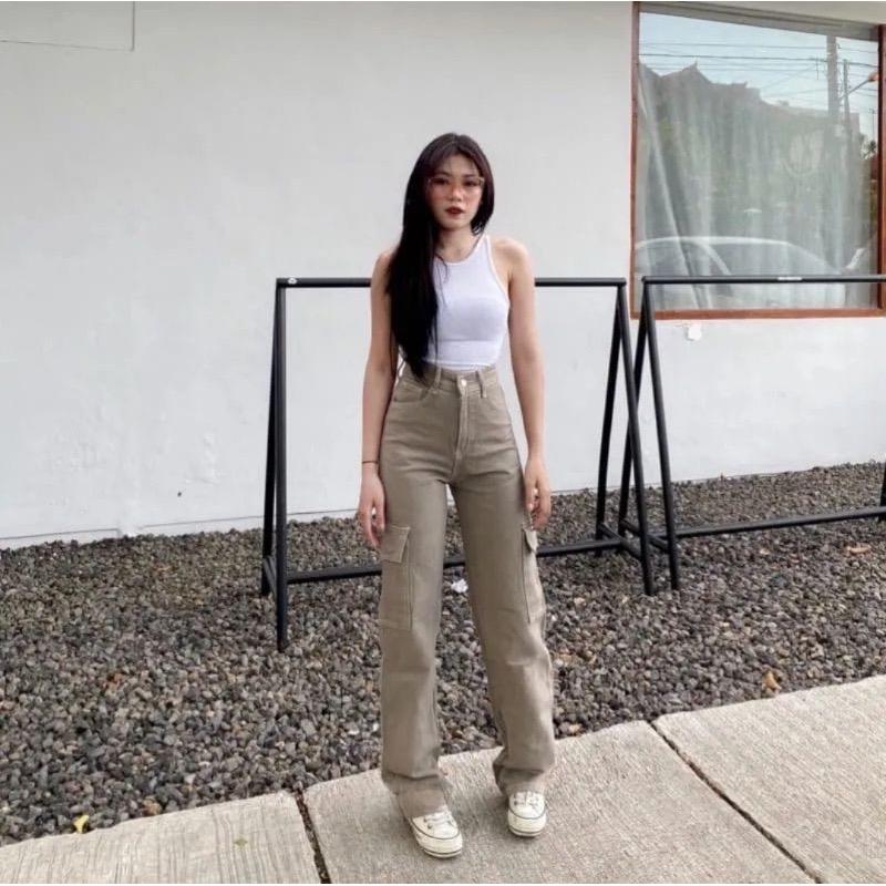 Product Introduction of HIGHWAIST CARGO JEANS WANITA VIRAL JEANS WARNA Celana Panjang 11