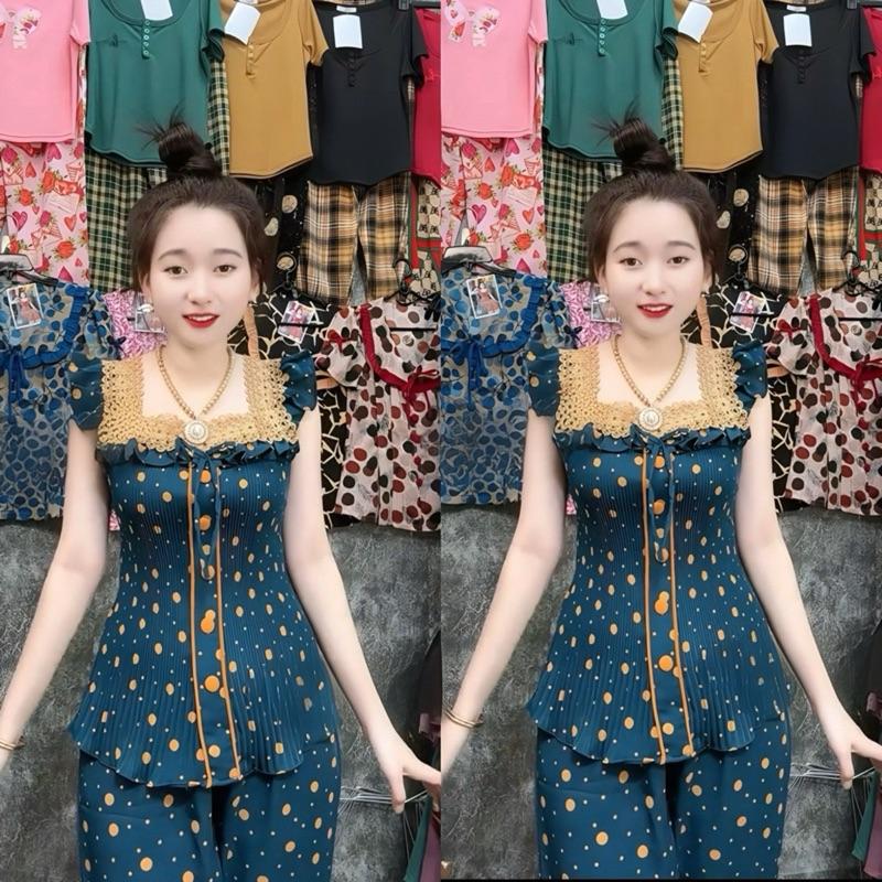  Bộ Lụa Nữ Dập Ly Phối Ren – Quần 9 Tấc Dáng Chuẩn 