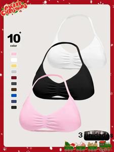 Nuevo Sujetador Deportivo de Halter Sólido de Alta Elasticidad, Top sin Mangas para Yoga y Fitness para Mujer con Soporte para el Pecho Acolchado, Ropa de Entrenamiento Cómoda y Estilosa