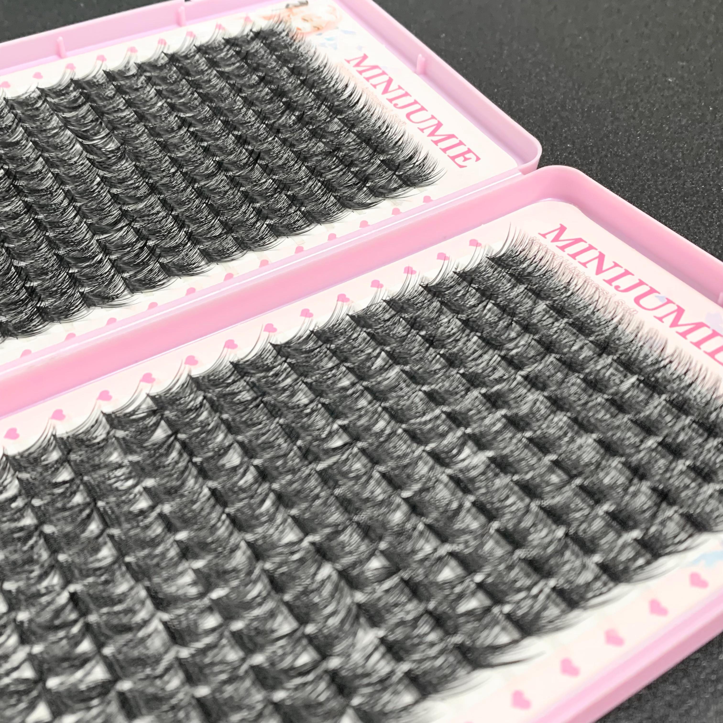 MINIJUMIE Bulu Mata Palsu 14mm dengan Kapasitas Besar dan Keriting Klaster Tunggal Bahan Serat Berkualitas Tinggi Cocok untuk Penampilan Alami Bulumata