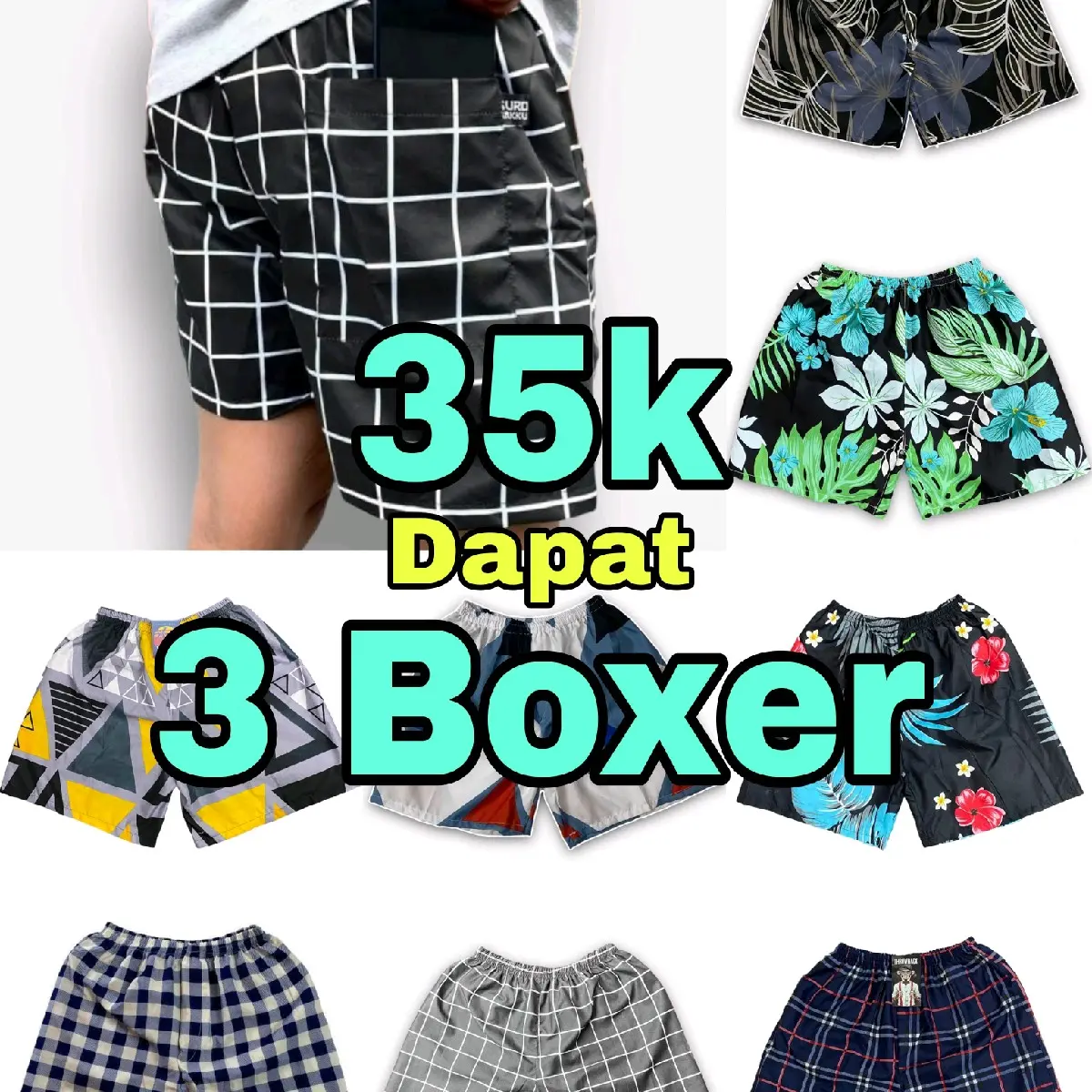 Kolor boxer santai isi 3pcs celana pendek keren unisex pria wanita Dewasa terbaru Santai