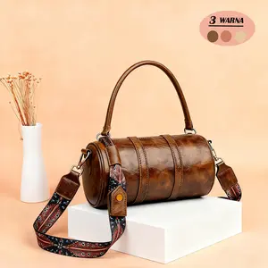 【COD】Tas Silinder Retro Artistik Gak Pasaran Harga Langganan Terbaik Selempang Cokelat Kuning Khaki Gaya Casual Fleksibel untuk Acara Santai hingga Formal