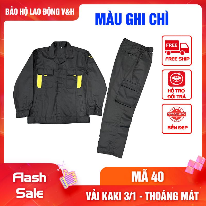 Quần Áo Bảo Hộ Lao Động Nam Dài Tay Mã 40 - Có Cổ, Quần Túi Hộp, Vải Kaki 3/1 Dày Dặn, Bền Bỉ, Thoáng Mát, Chống Nắng Nóng Tốt