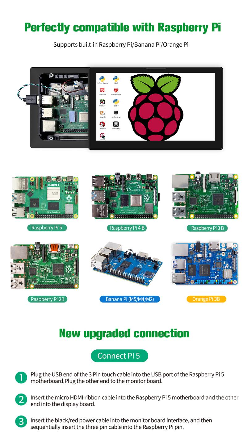 Product Introduction of Unew 8 inch Raspberry Pi Monitor 1280x800 16:10 HDMI for Raspberry Pi 4 3 Orange Banana Pi DIY Projects Touchscreen Display 40