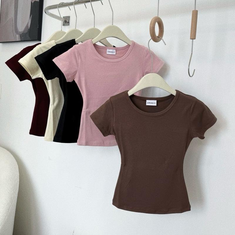 A89 Áo thun nữ dáng ôm cổ tròn màu TRƠN tay ngắn mát mẻ co giãn Lin Boutique