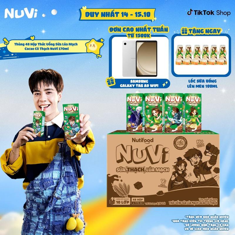 Thùng 48 Hộp Thức Uống Sữa Lúa Mạch Cacao Có Thạch NuVi 170ml