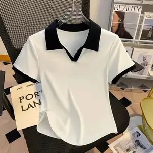 Almeda Collection Kaos Polo Crop Top Kombinasi Wanita Bahan Spandex Lembut Nyaman Sablon Digital Printing Tersedia Ukuran M L XL XXL Trending 2026