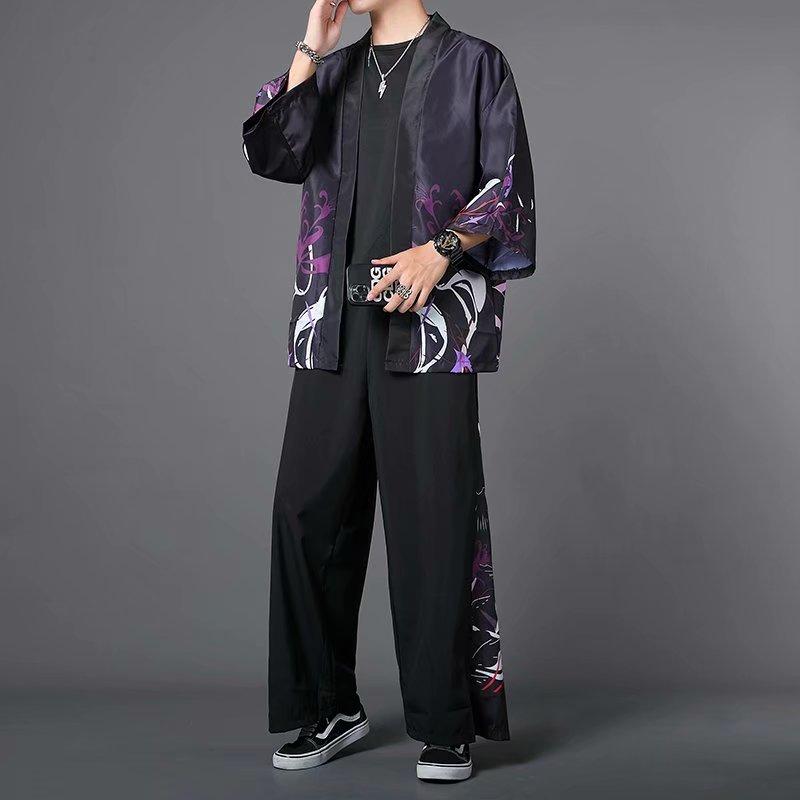 Product Introduction of Shirt three-piece set, summer casual sunscreen half-sleeve old-fashioned shirt set, unisex Menswear Overalls 10