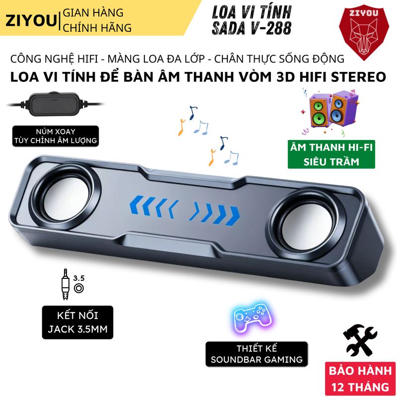 Loa Để Bàn Máy Tính SADA V288 - Stereo 2.0 Công Suất 6W, Jack 3.5mm, USB Cấp Nguồn, Nhỏ Gọn 265mm