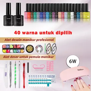 Set Nail Art Pemula 100k Paket Nail Art Pro 6W UV/LED Lampu eksklusif Nail kukuPaket Pilihan 40 Warna Polish Kutek alat sinar nail tool setSalon Minyak