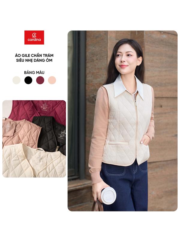 Áo gile phao nữ CARDINA chất liệu gió chần bông siêu nhẹ giữ ấm tốt 5PNF02