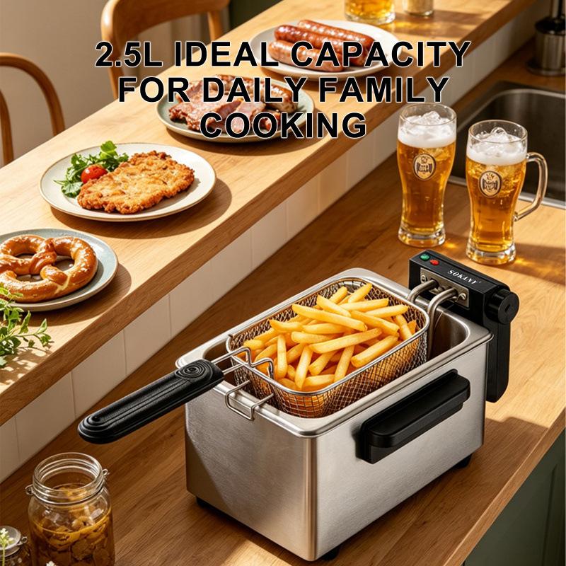 Chiên điện nhỏ dùng cho gia đình và thương mại, dung tích 2,5 L, phù hợp để chiên các món ăn vặt, que nướng, khoai tây chiên và miếng gà viên – mẫu SK 10142