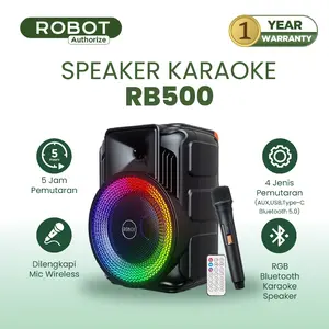 ROBOT RB500 Speaker Karaoke 20W Super Bass Wireless RGB Bluetooth 5.0 Mic Portable - Garansi 1 Tahun