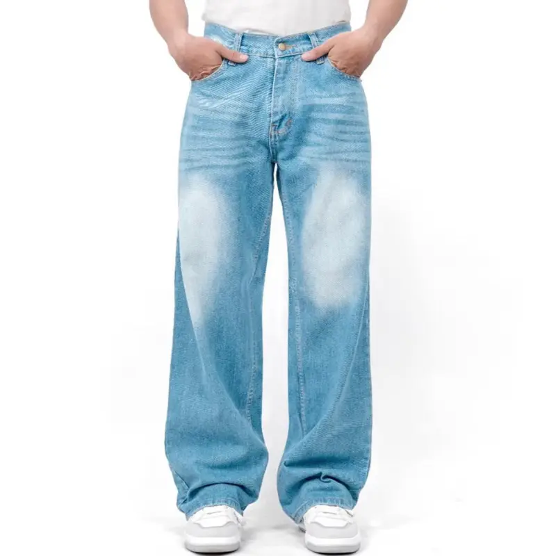 Youjins - Celana Baggy Retro Jeans Whisker Unisex Standard Basic Denim Korean Style Cowok Hitam Slim Fit Straight 1