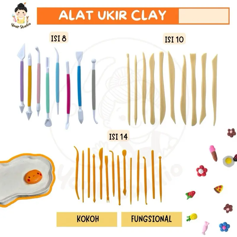 Alat Ukir Clay Kit isi 8/10/14 pcs Ukuran Standar & Besar Cocok untuk Detail & Tekstur Clay DIY