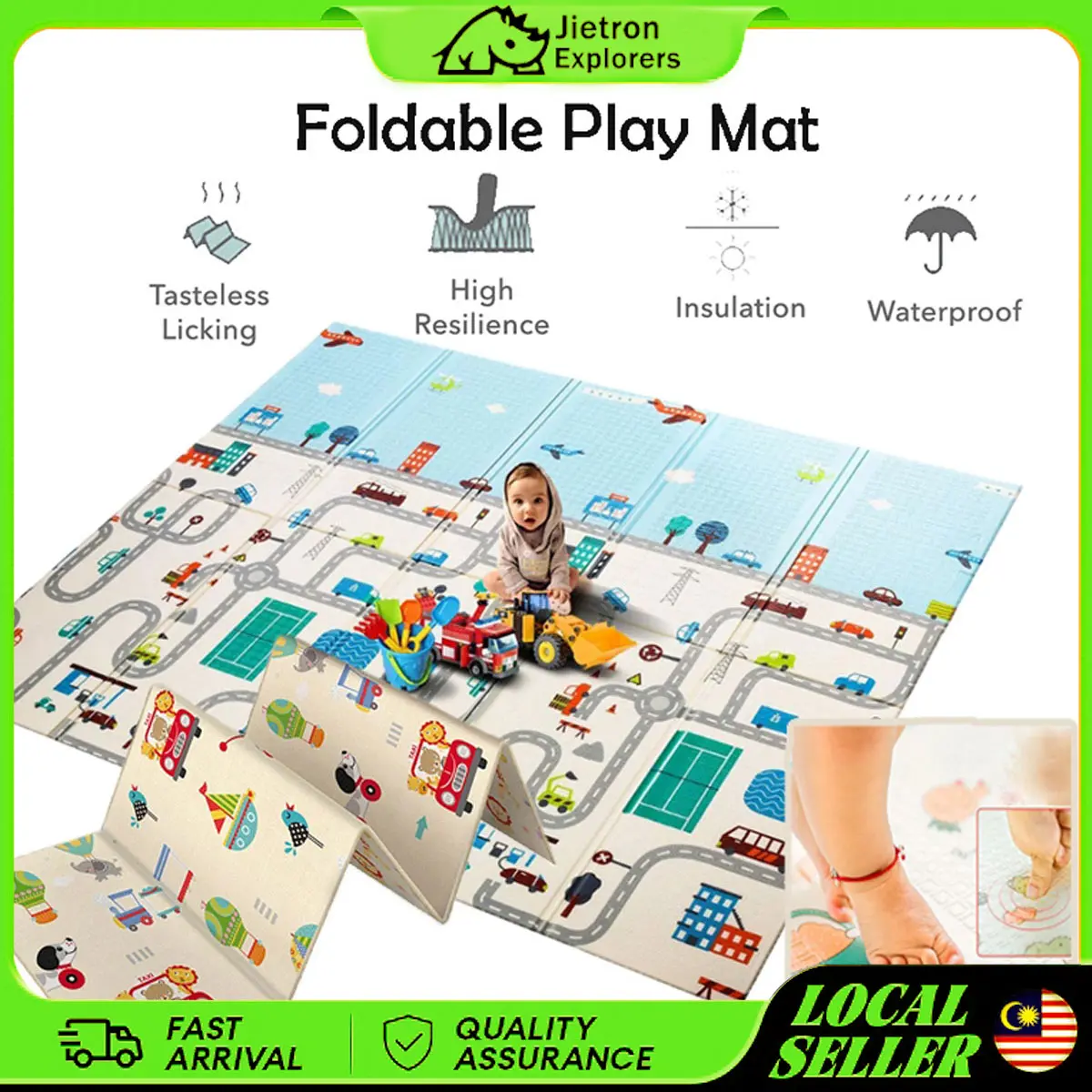 【Jietron Explorers】180/200cm Baby Play Mat Crawling Pad Large Foldable Kid Carpet Playmat Waterproof Children Crawling Learning