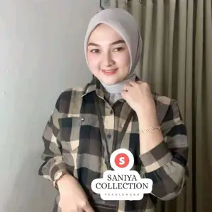 Kemeja Croptop Flanel Kotak-kotak Wanita Atasan Oversize