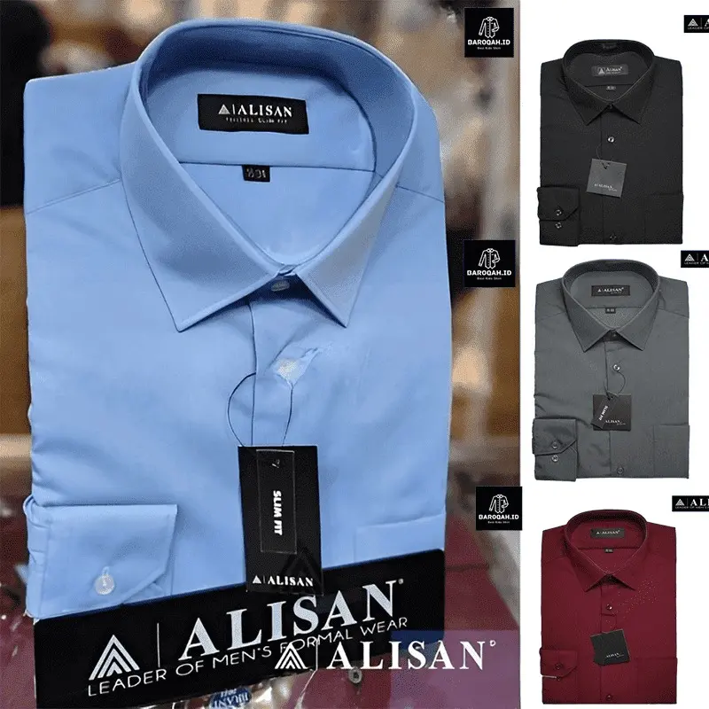 Kemeja Polos Formal ALISAN Slimfit Lengan Panjang Premium Warna Sofblue Biru Langit untuk Pria - Hitam - Distro, Kantor