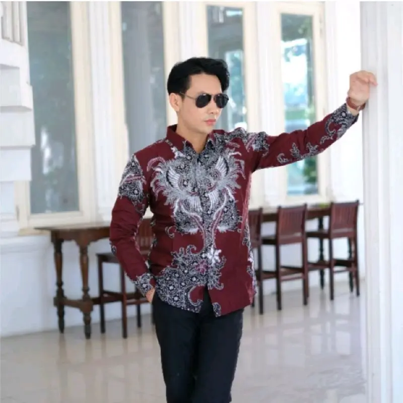 Kemeja Batik Jumbo Dewasa Pria - Warna Brukundy - Baju, Katun Formal Panjang 1