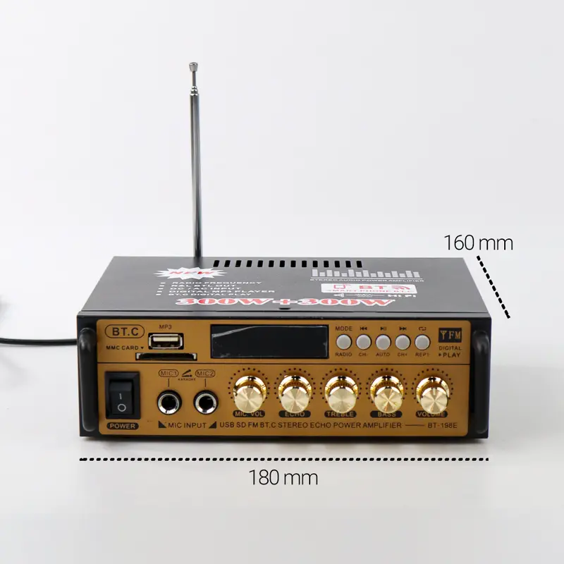 Amplifier Bluetooth EQ Audio Karaoke Home Theater FM Radio 300W + 300W - Taffware AV-298BT Bass Equalizer 8