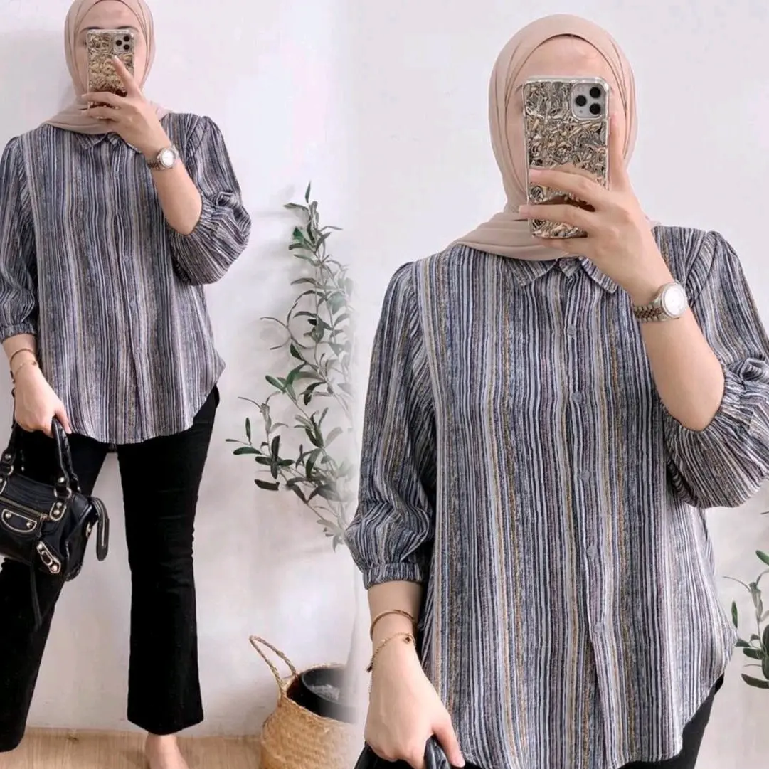 Gwyneth Outfit Yinka Blouse | Kemeja Panjang Wanita Kekinian Cotton Rayon HQ | Kemeja Belah samping