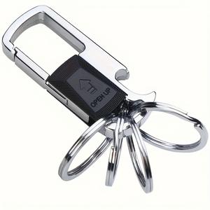 メンズ用 金属製ウエストキーホルダー、車用チェーンキーホルダー。取り外し可能なキーリング4個付き、ボトルオープナー付きキーリングも付属。耐久性が高くおしゃれなアクセサリーです。