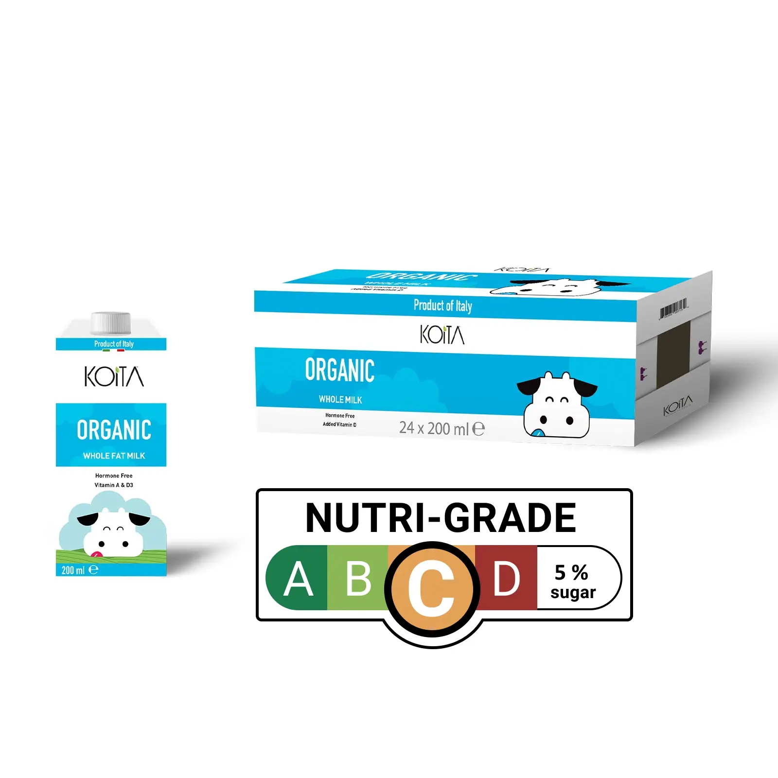 Koita Premium Organic Whole Milk 24 x 200 ml Protein Dairy Milky Calcium Vitamin