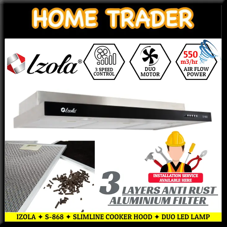 【 LOW STOCK ALERT 】 / IZOLA / SLIMLINE COOKER HOOD / DUO MOTOR / DUO LED LAMP / S-868 / S868