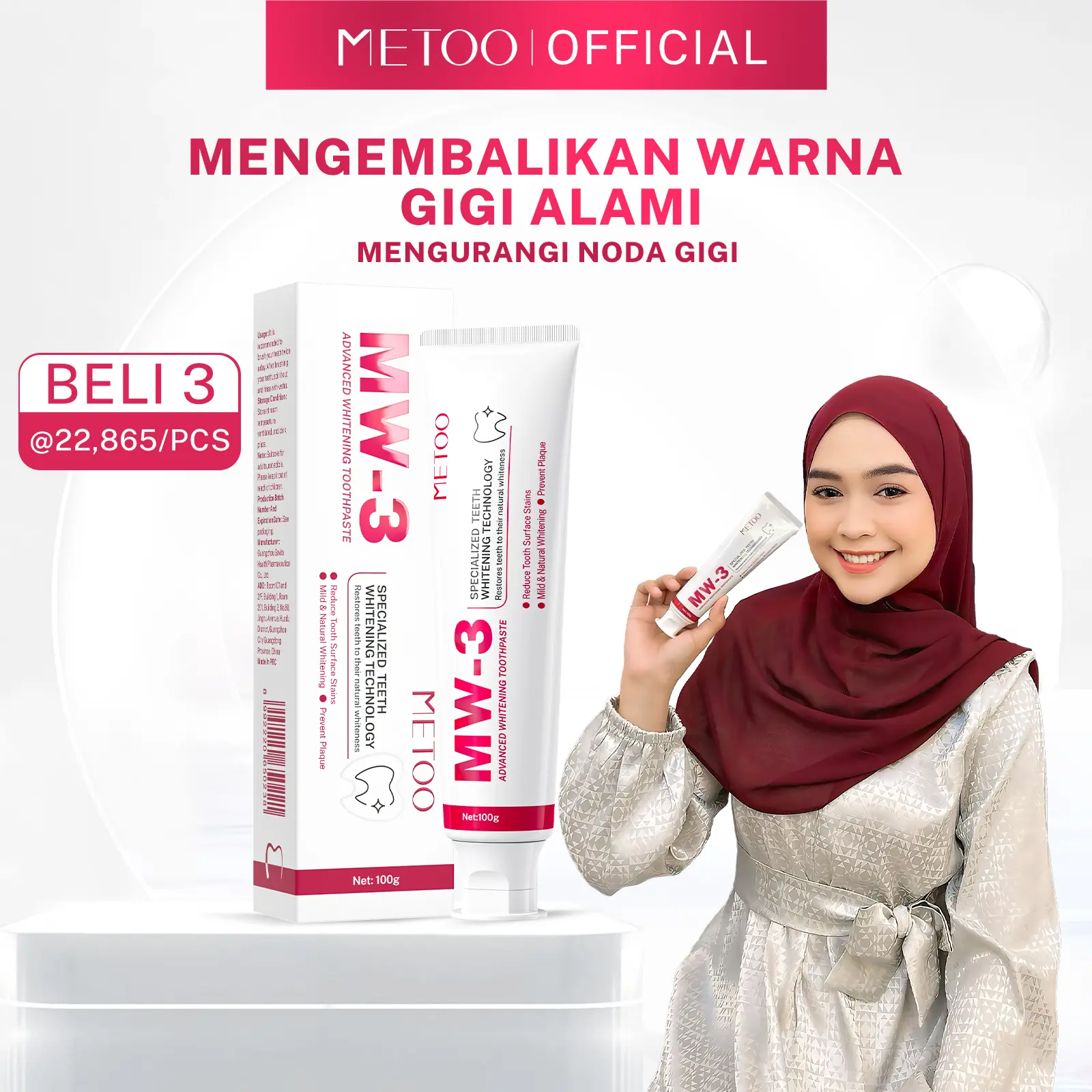 [PILIHAN RICIS] METOO MW-3 Advanced Whitening Tooth Paste - Gigi Putih / Bebas Sensitif / Bebas Karang Gigi / Pasta Gigi Probiotik / Karang Gigi / Gusi Sensitif / Membersihkan Noda Gigi