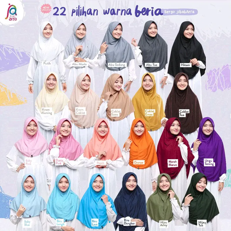 Jilbab Arfa Afra Bergo Instan BERIA Pad Standar SIZE XS,S,M,L,XL,2XL DAN 3XL Kerudung Bahan Kaos Premium Adem Dan Lembut Putih, Hitam, Navy, Coklat Panjang 1
