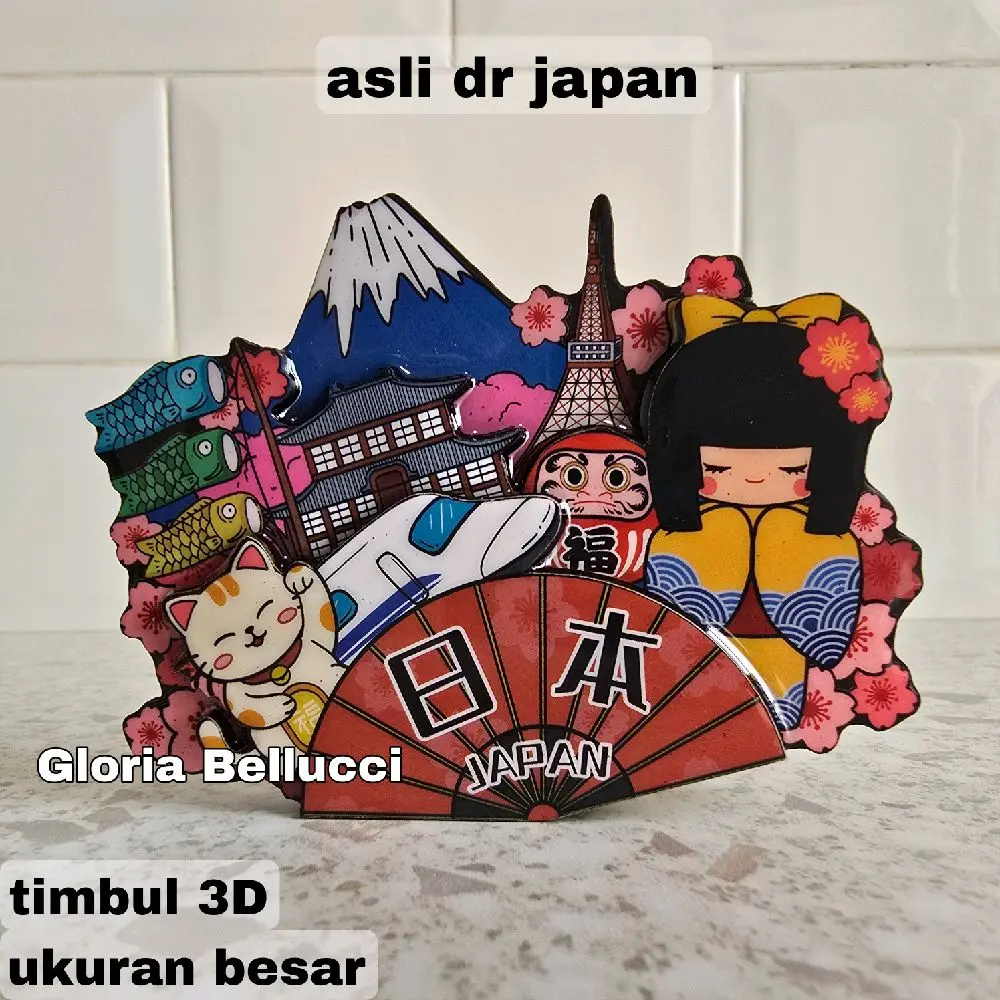 tempelan kulkas magnet daruma jepang kokeshi 3d souvenir oleh oleh negara japan gunung fuji tokyo tower