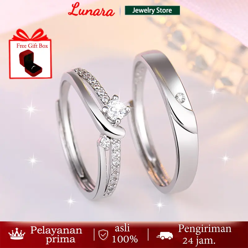 【Kotak hadiah+COD】Cincin pasangan kupu-kupu gaya pasangan sepasang cincin perak khusus untuk hadiah Hari Valentine pacar