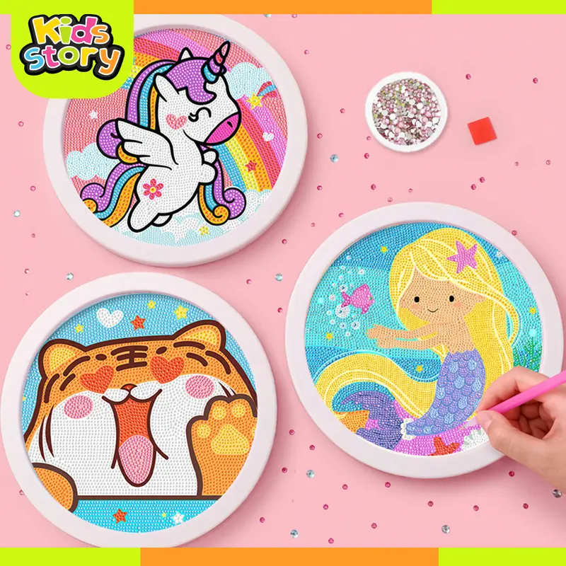 Diamond Painting Set dengan Bingkai Stiker Puzzle Mainan Edukasi DIY Gambar Anak 5D Diamond Painting Full Kit Set Berlian Bulat DIY Kreatif Dekorasi Kamar Anak Kuromi Cinnamoroll Lotso 5