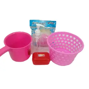 AKP Perlengkapan Mandi Lengkap Set 1 Spon Mandi 1 Keranjang Sabun Bulat 1 Cepuk Sabun Botol Sabun Cair 250ml & GAYUNG Warna Random