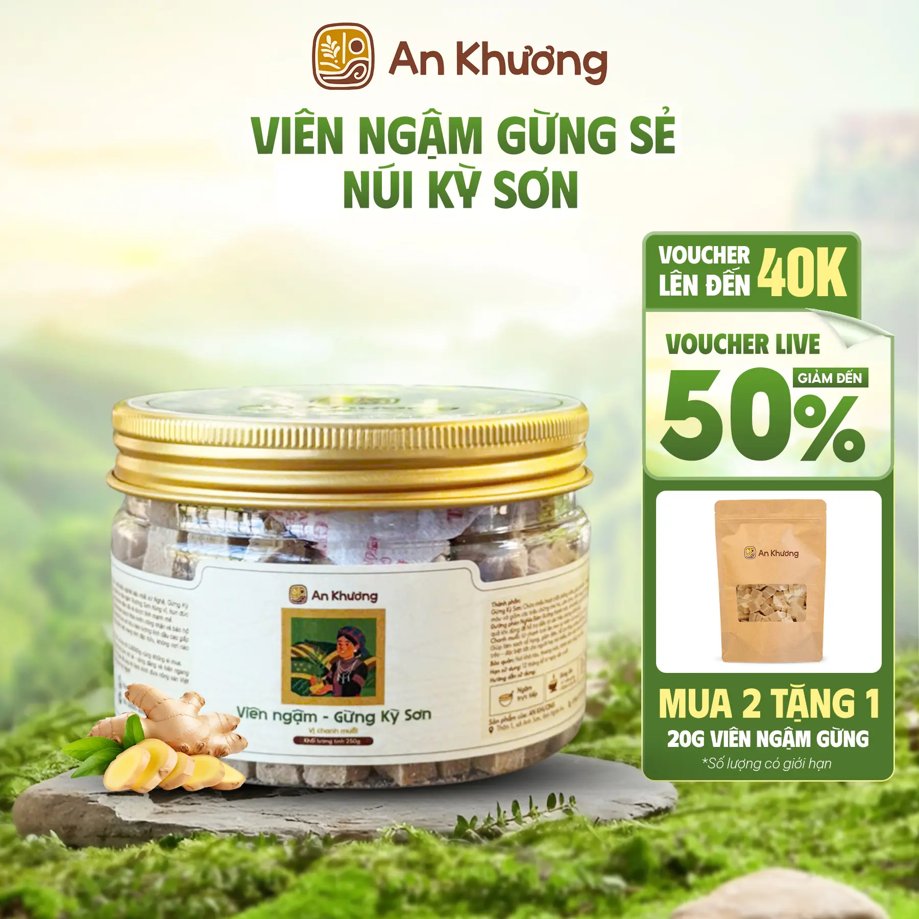 Viên ngậm gừng An Khương, cay thơm đậm vị - Gừng Kỳ Sơn