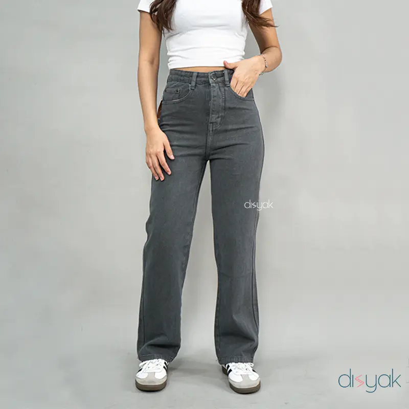 DISYAK - HighWaist Loose Jeans Celana Panjang Boyfriend Standar Grey 103-203