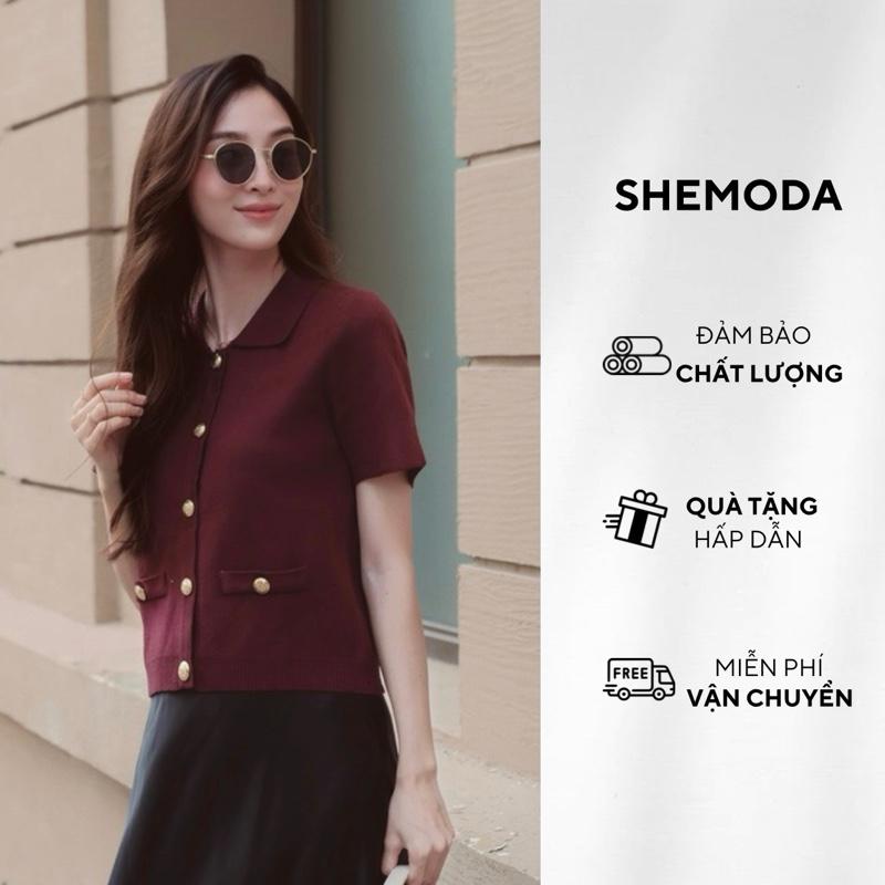 JAM CARDIGAN - Mẫu áo dệt kim lông thỏ có cổ tone Đỏ rượu cho Nữ SHEMODA cực kỳ sang và tinh tế